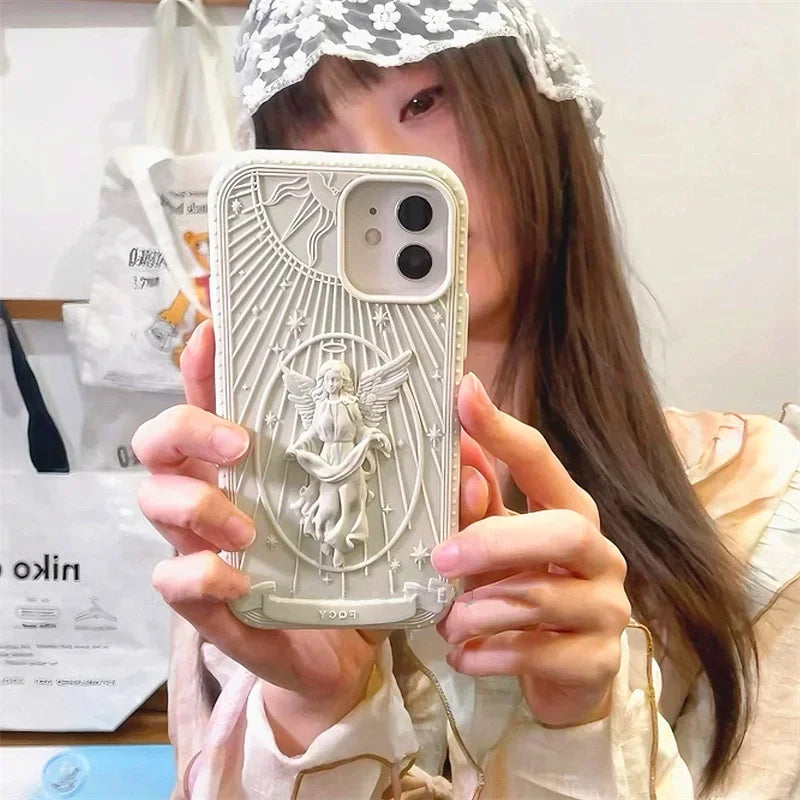 LightBringer 3D Angel Statue Silicone Phone Case For iPhone 15 14 13 12 11 Pro Max