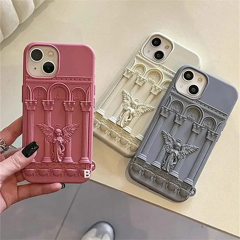 LightBringer 3D Angel Statue Silicone Phone Case For iPhone 15 14 13 12 11 Pro Max