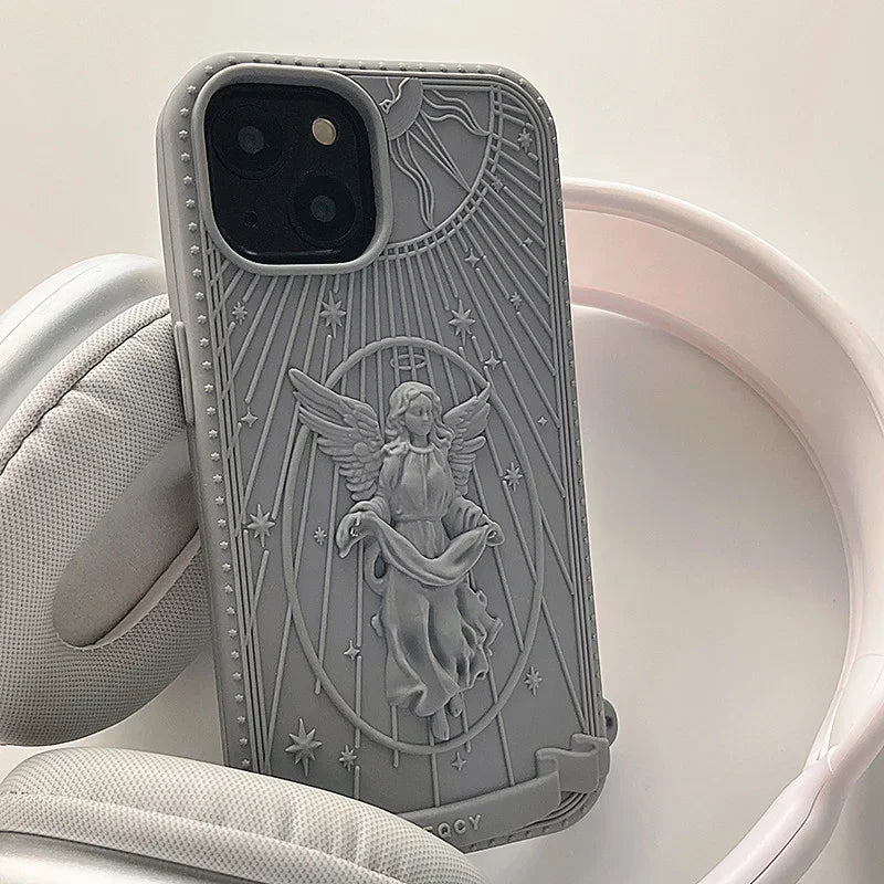 LightBringer 3D Angel Statue Silicone Phone Case For iPhone 15 14 13 12 11 Pro Max